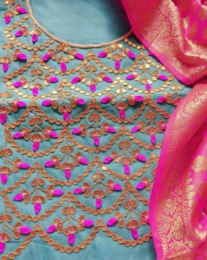 Skyblue Gota Patti Suit With Banarasi Dupatta