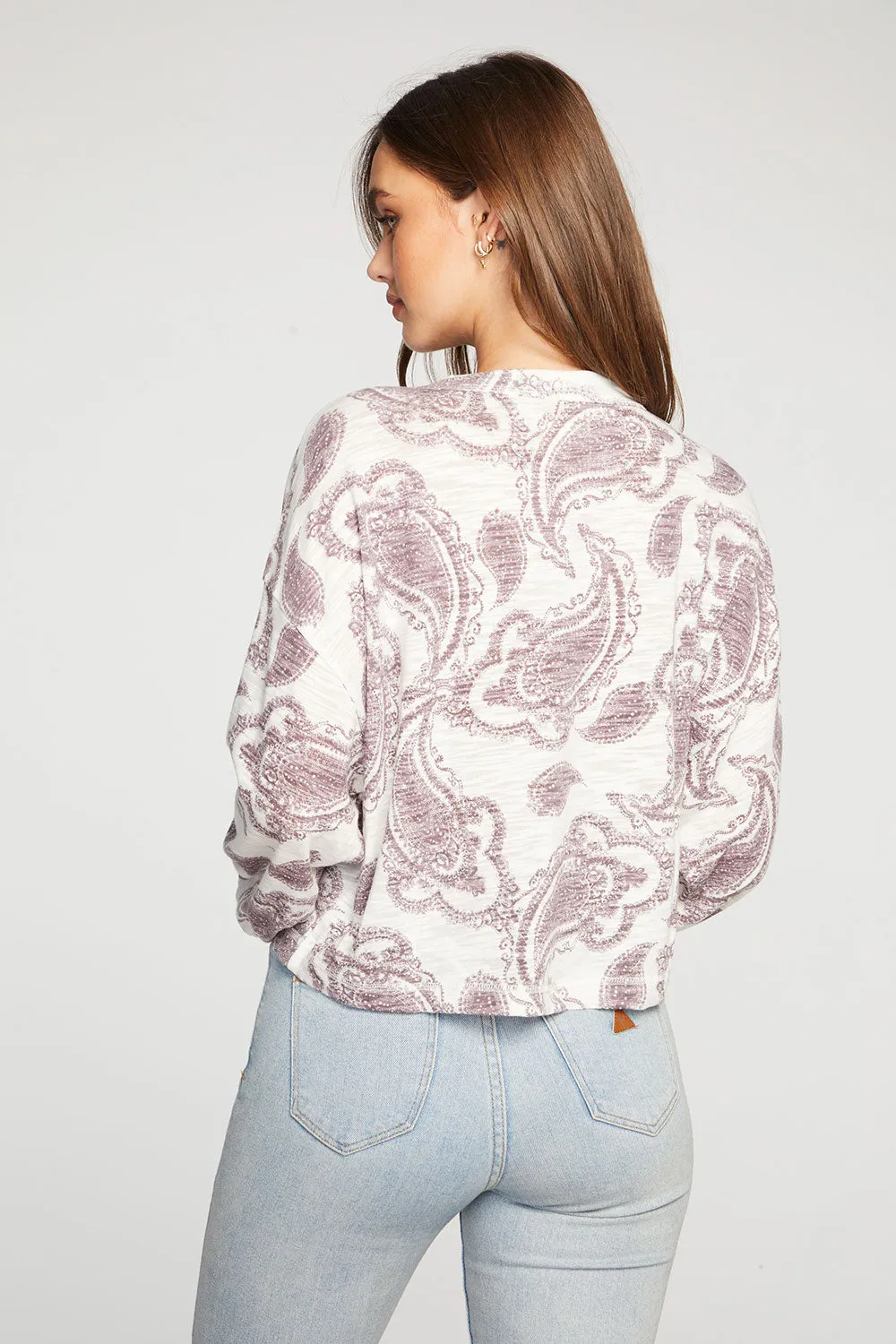 Slub Jersey Shirred Long Sleeve Drop Shoulder Henley