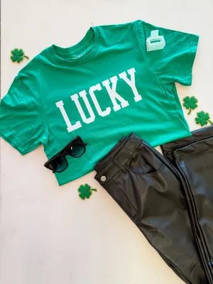 Solid LUCKY Print Tee - Emerald Green