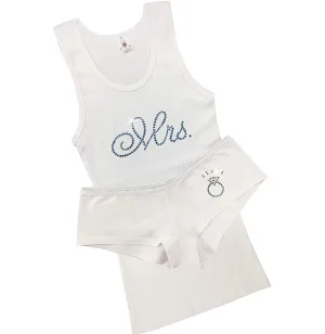 Something Blue Bridal Lingerie Boyshort Set with Mrs. and Ring