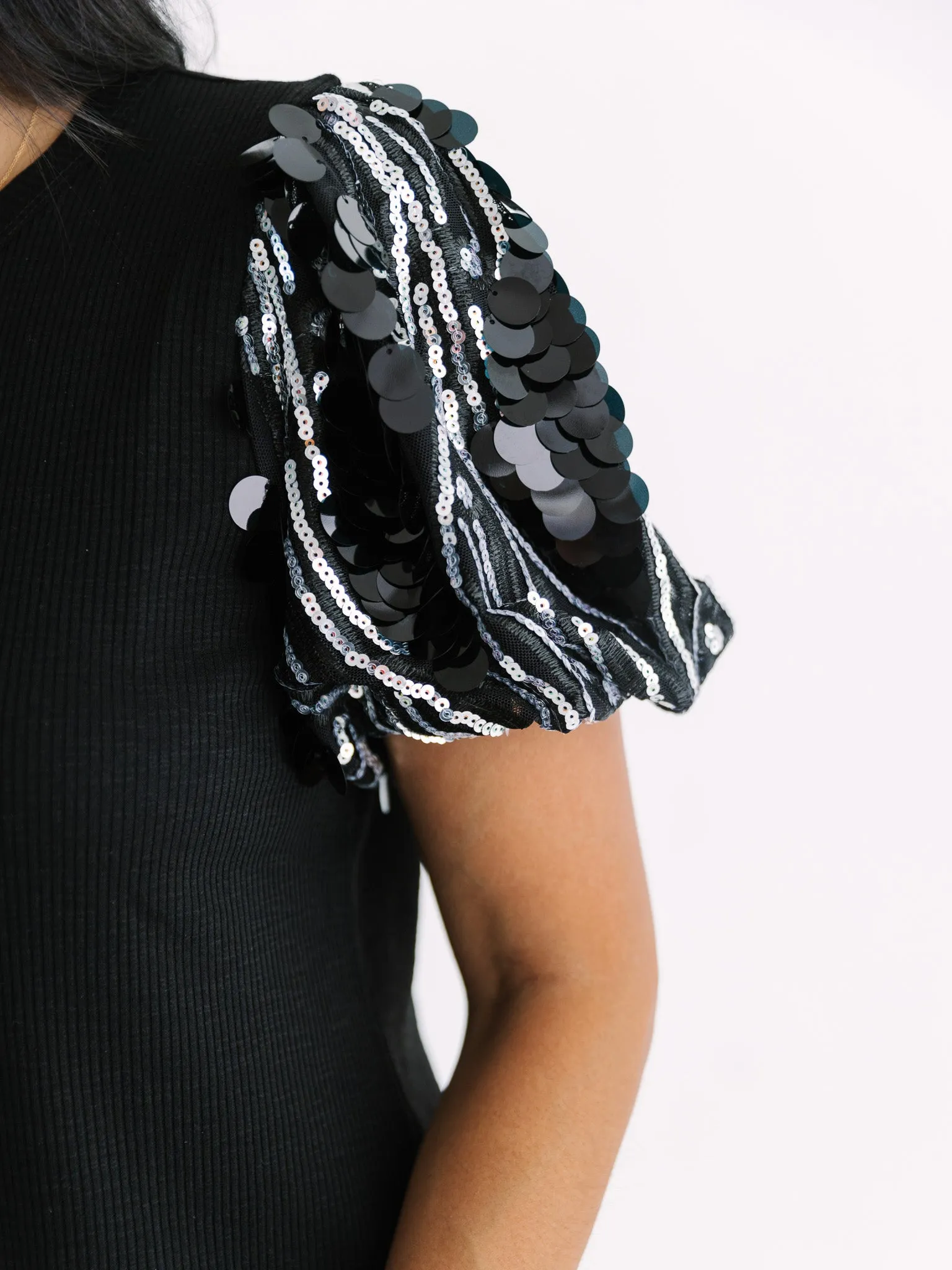 Sparkle Puff Sleeve Knit Top