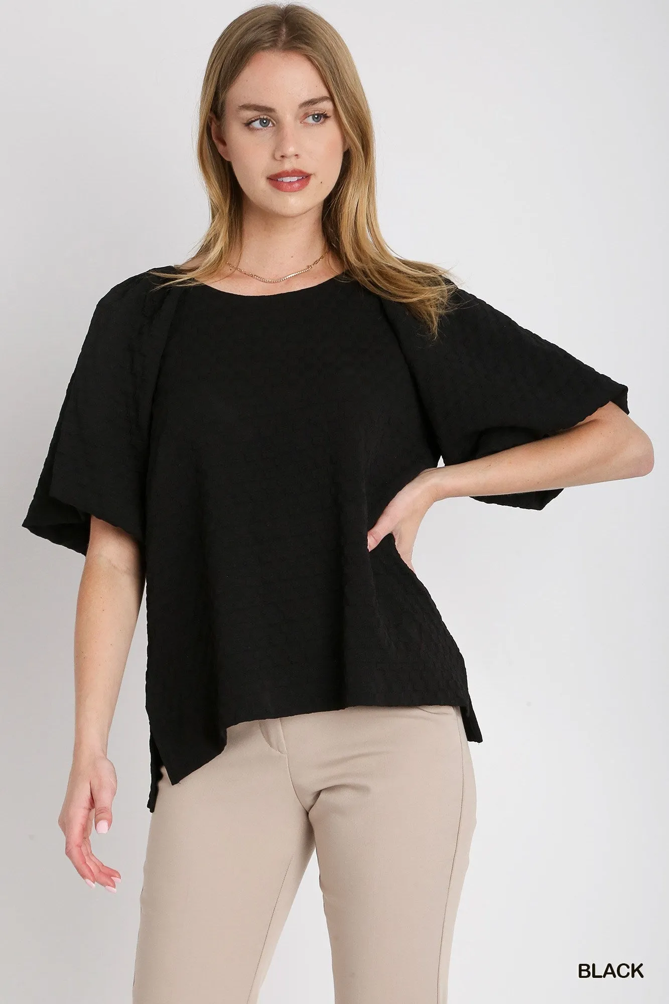 Square Jacquard Wide Fit Pants and Round Neck Top Set Umgee