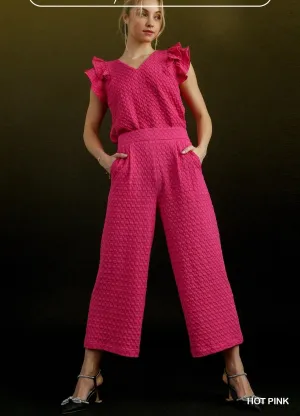Square Jacquard Wide Fit Pants and Round Neck Top Set Umgee