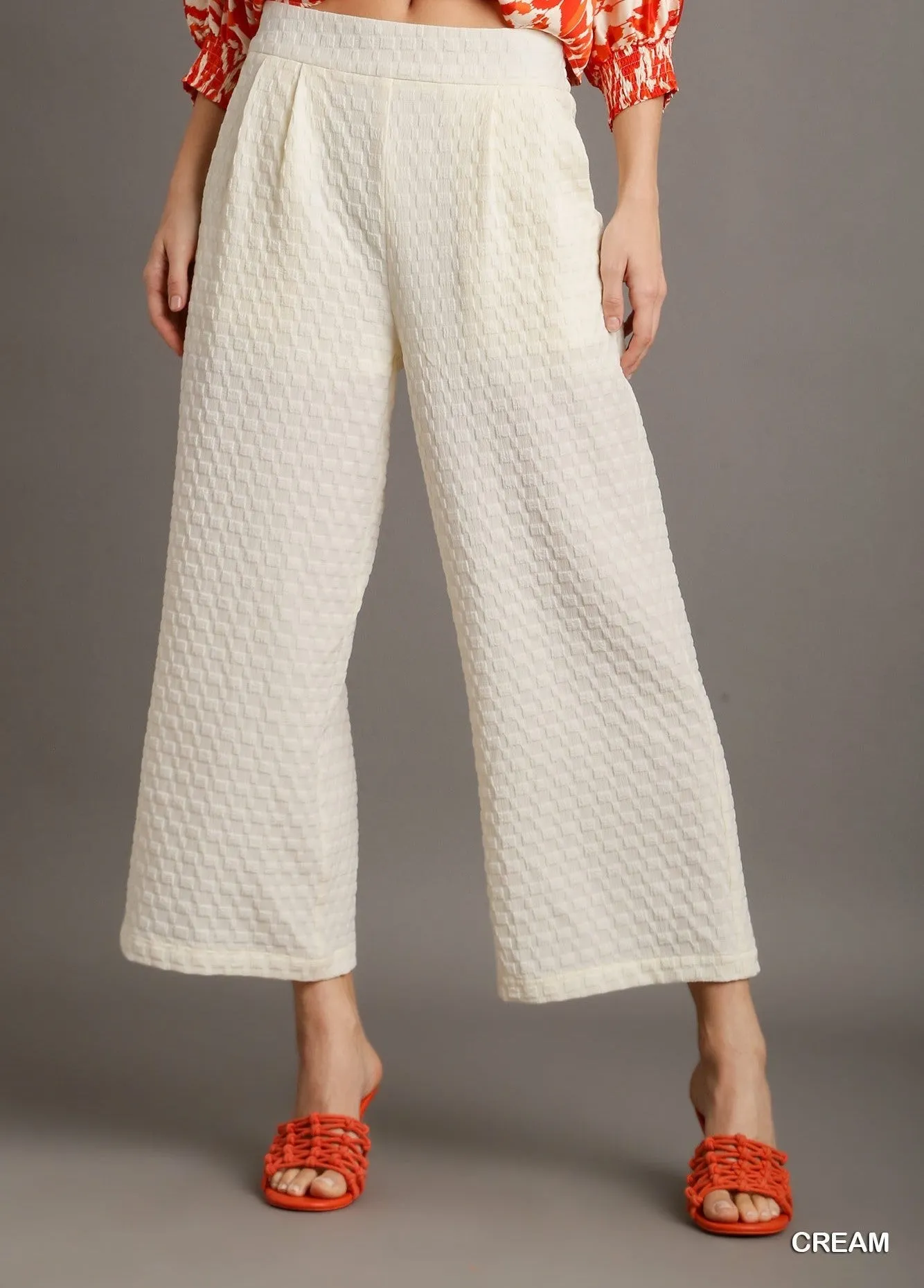 Square Jacquard Wide Fit Pants and Round Neck Top Set Umgee