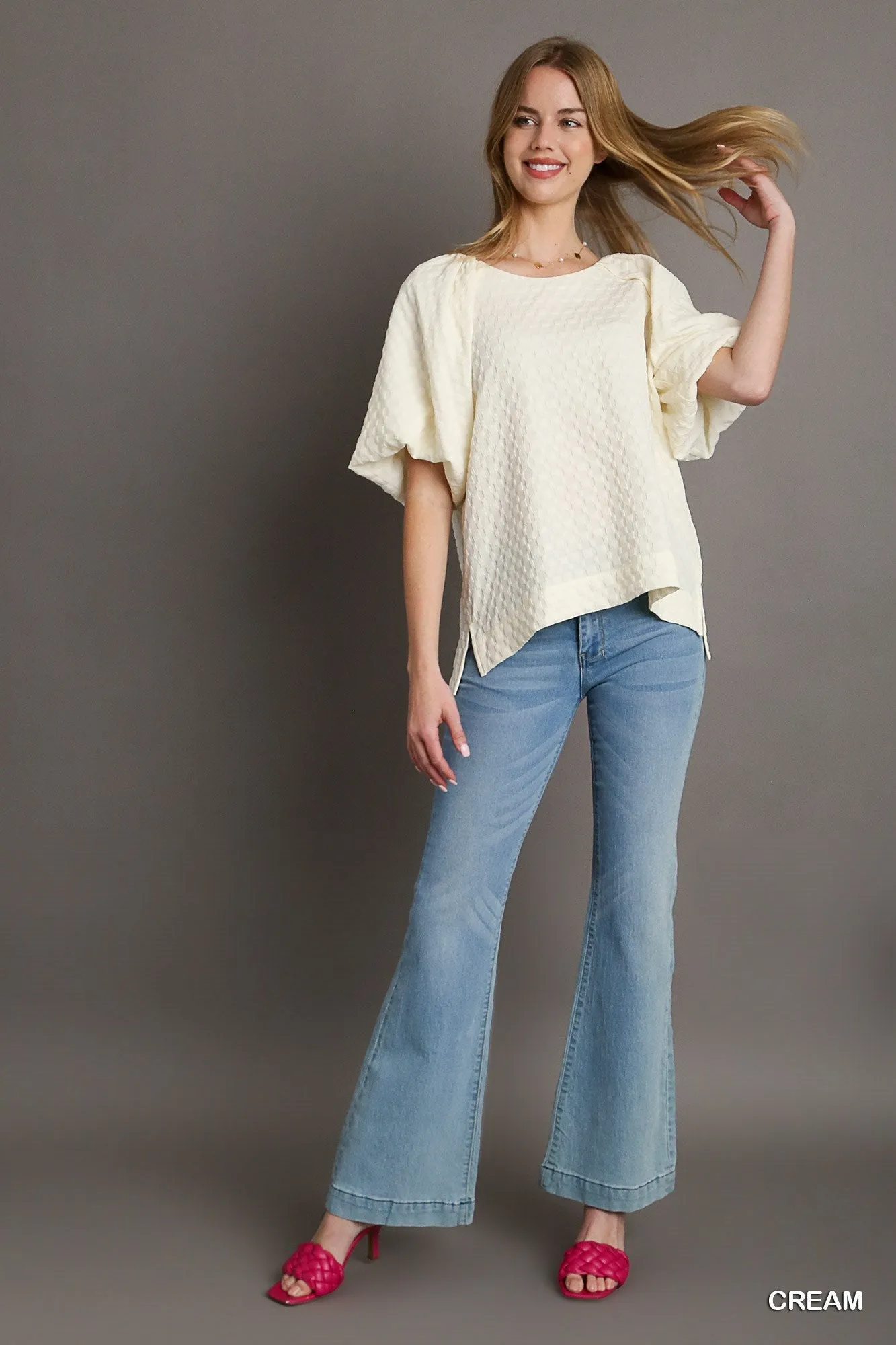 Square Jacquard Wide Fit Pants and Round Neck Top Set Umgee