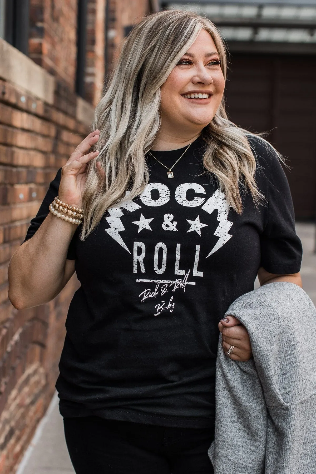 Striking "Rock & Roll" Graphic Tee- Black