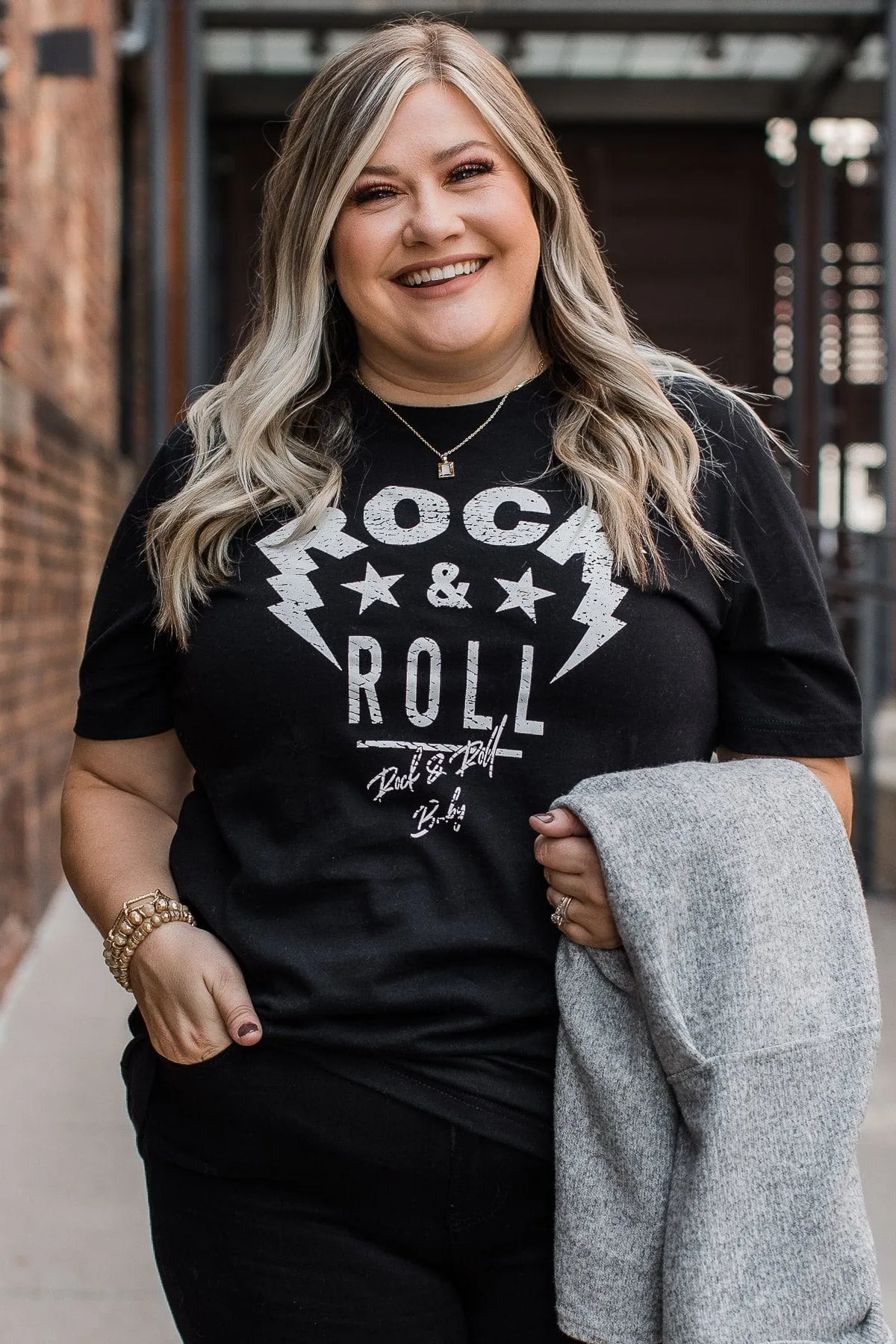 Striking "Rock & Roll" Graphic Tee- Black