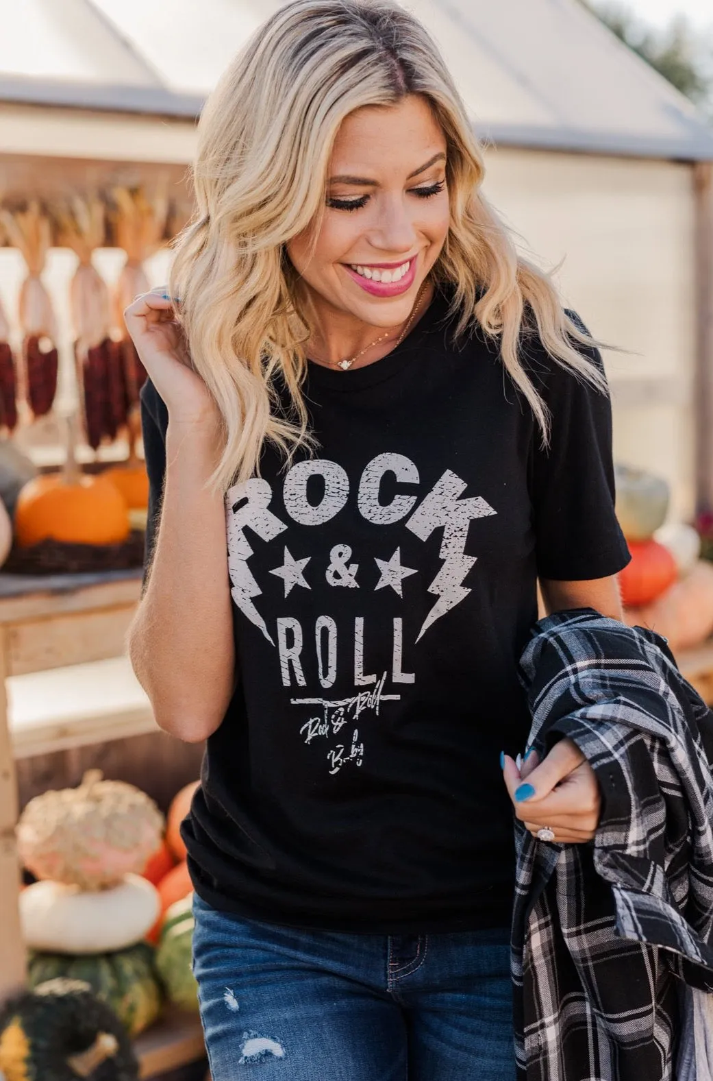 Striking "Rock & Roll" Graphic Tee- Black