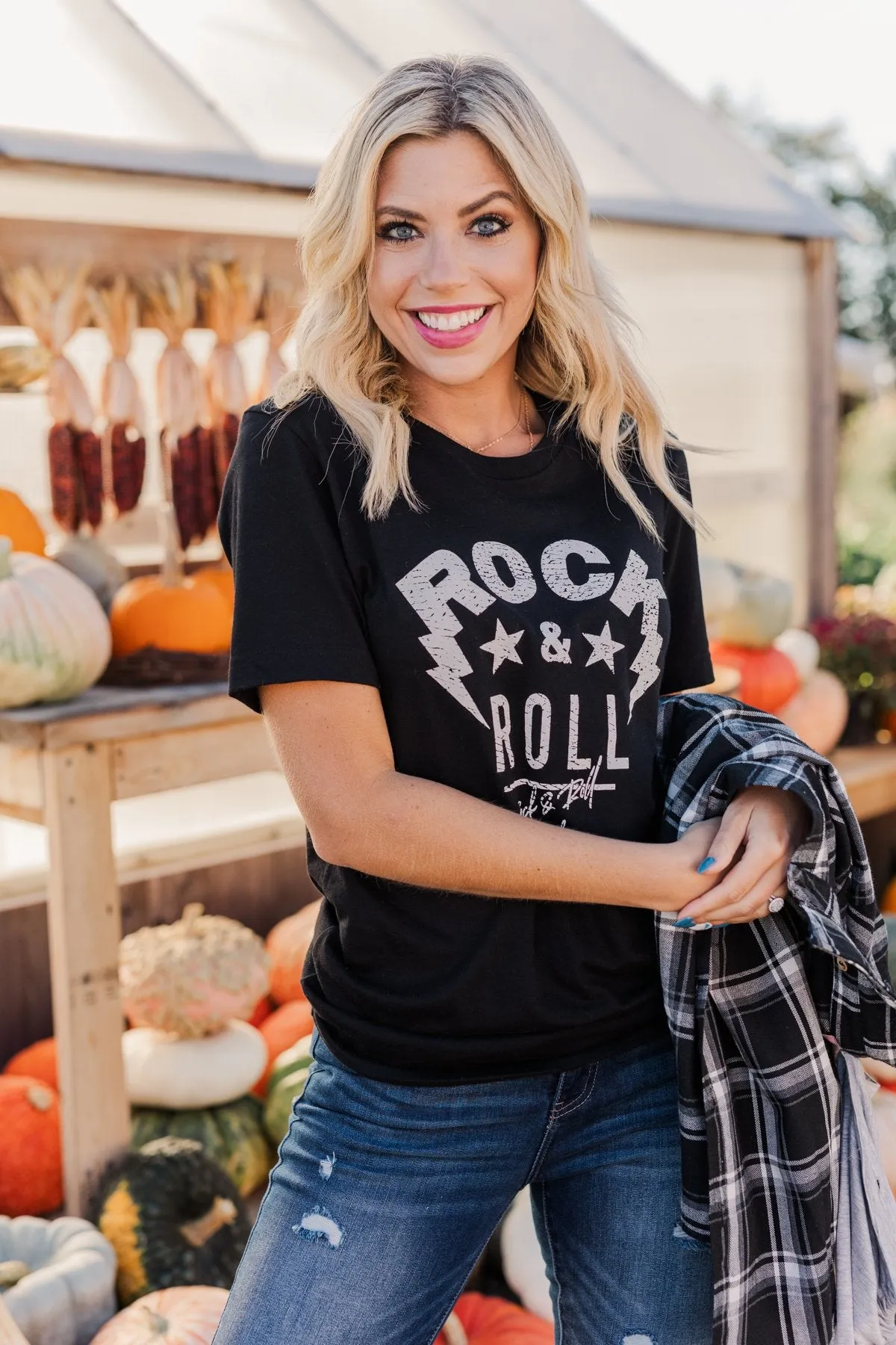 Striking "Rock & Roll" Graphic Tee- Black