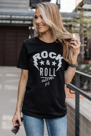 Striking "Rock & Roll" Graphic Tee- Black