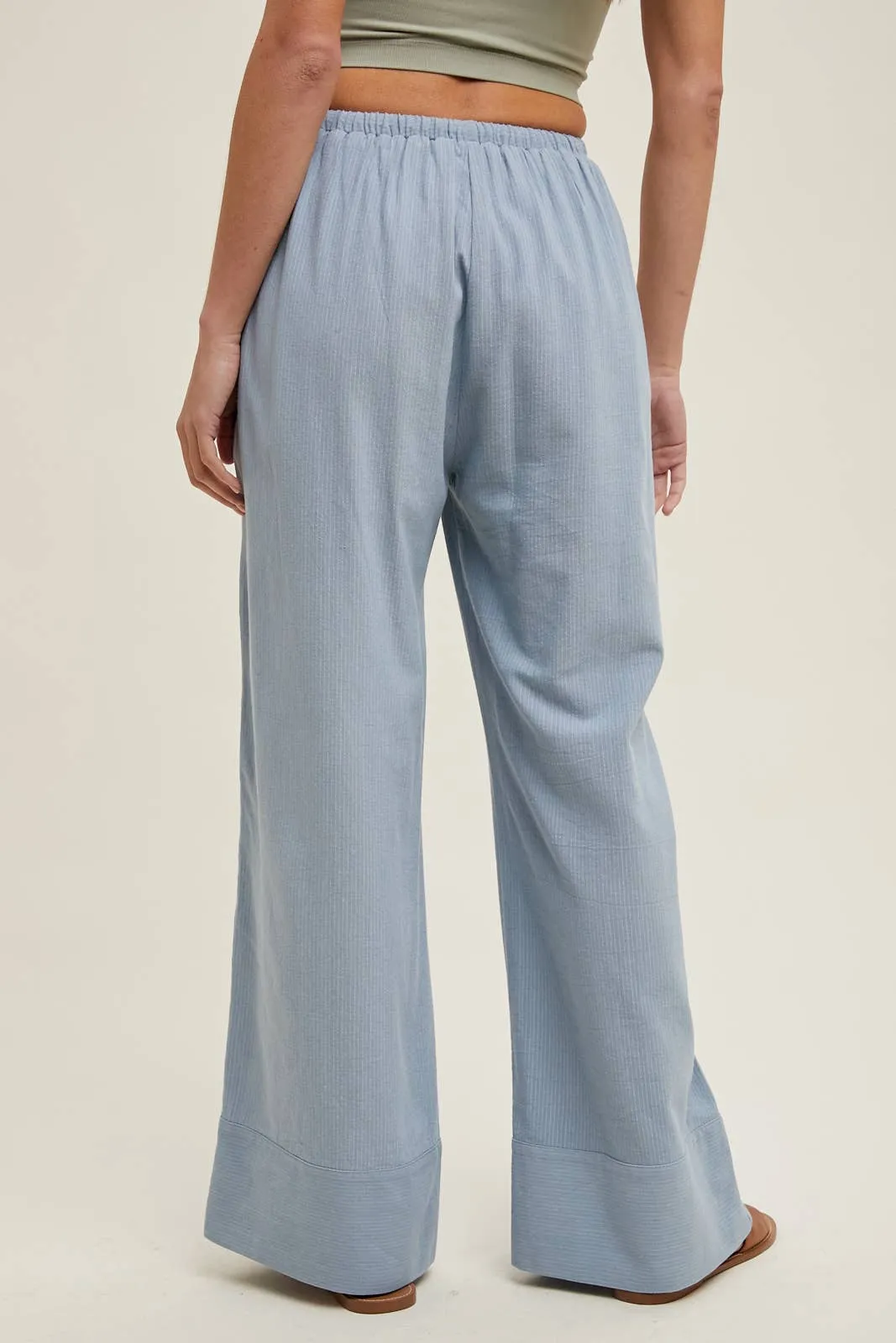STRIPED STRAIGHT PANTS WITH DRAWSTRING MOCHA/WHITE