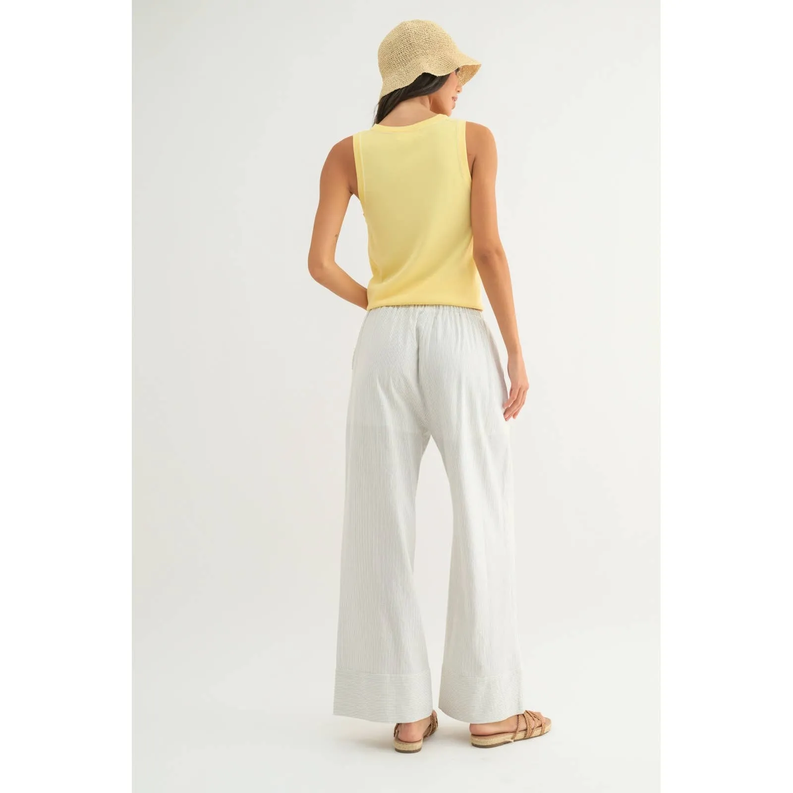 STRIPED STRAIGHT PANTS WITH DRAWSTRING MOCHA/WHITE