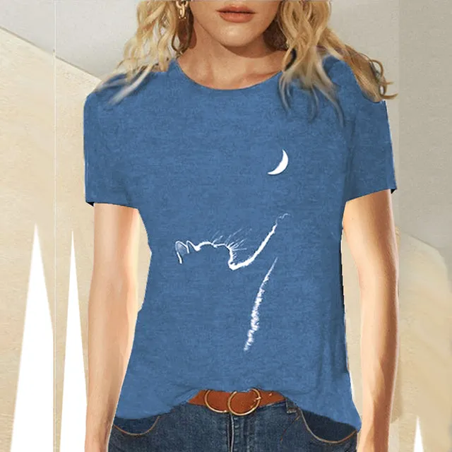 Summer Women Clothing Funny Cat 3D Print Long Sleeve T-Shirts Ladies Fashion Tops