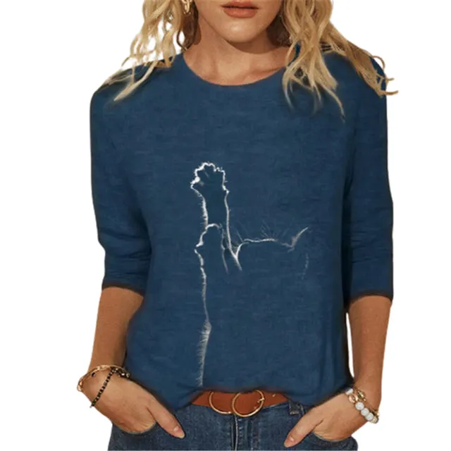 Summer Women Clothing Funny Cat 3D Print Long Sleeve T-Shirts Ladies Fashion Tops