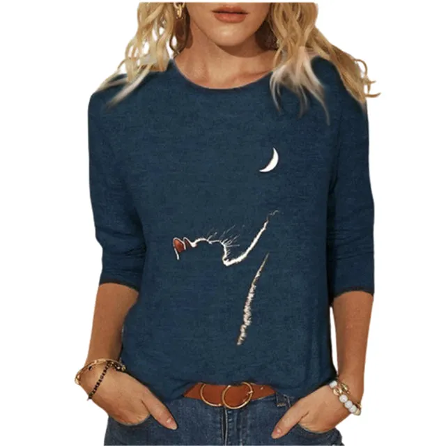 Summer Women Clothing Funny Cat 3D Print Long Sleeve T-Shirts Ladies Fashion Tops