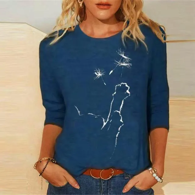 Summer Women Clothing Funny Cat 3D Print Long Sleeve T-Shirts Ladies Fashion Tops