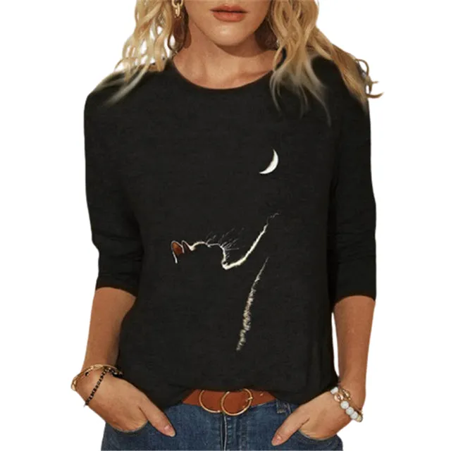 Summer Women Clothing Funny Cat 3D Print Long Sleeve T-Shirts Ladies Fashion Tops