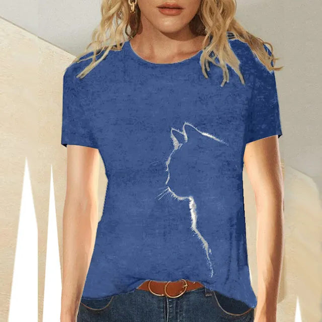 Summer Women Clothing Funny Cat 3D Print Long Sleeve T-Shirts Ladies Fashion Tops
