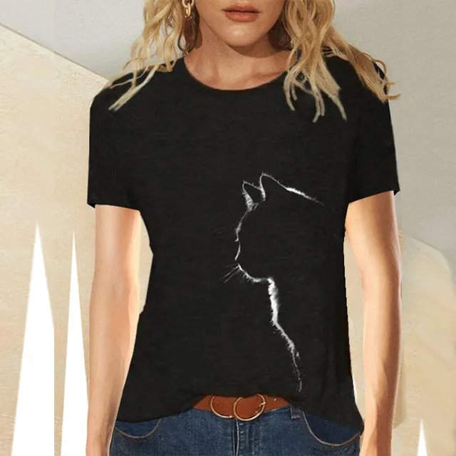 Summer Women Clothing Funny Cat 3D Print Long Sleeve T-Shirts Ladies Fashion Tops