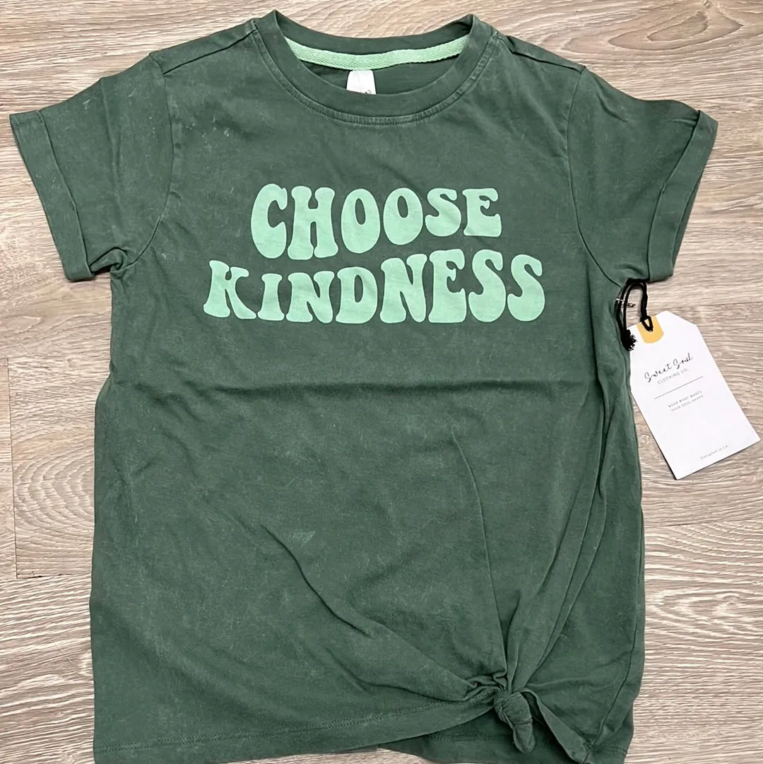 Sweet Soul Choose Kindness Acid Wash Side Tie Roll Cuff Tonal Green Graphic Tee