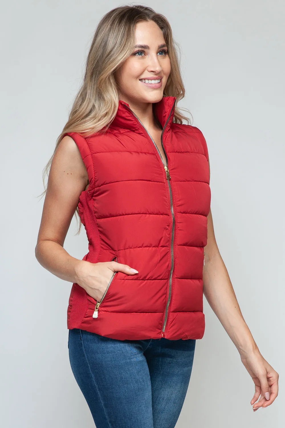 Tabitha Red Zip Up Puffy Vest with Pockets