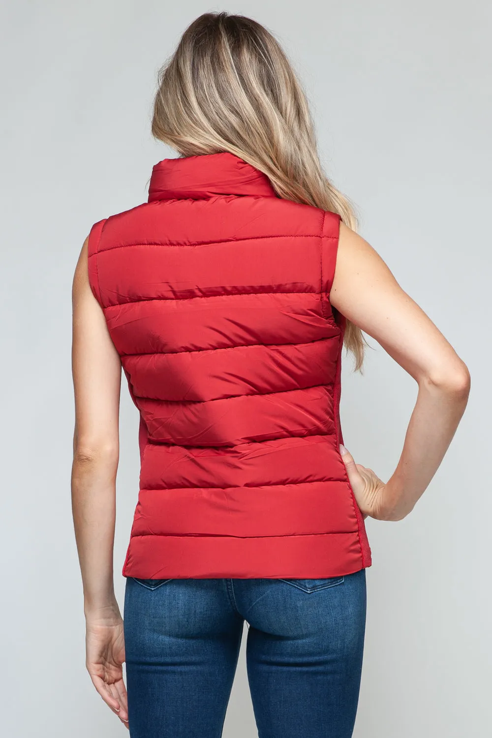 Tabitha Red Zip Up Puffy Vest with Pockets