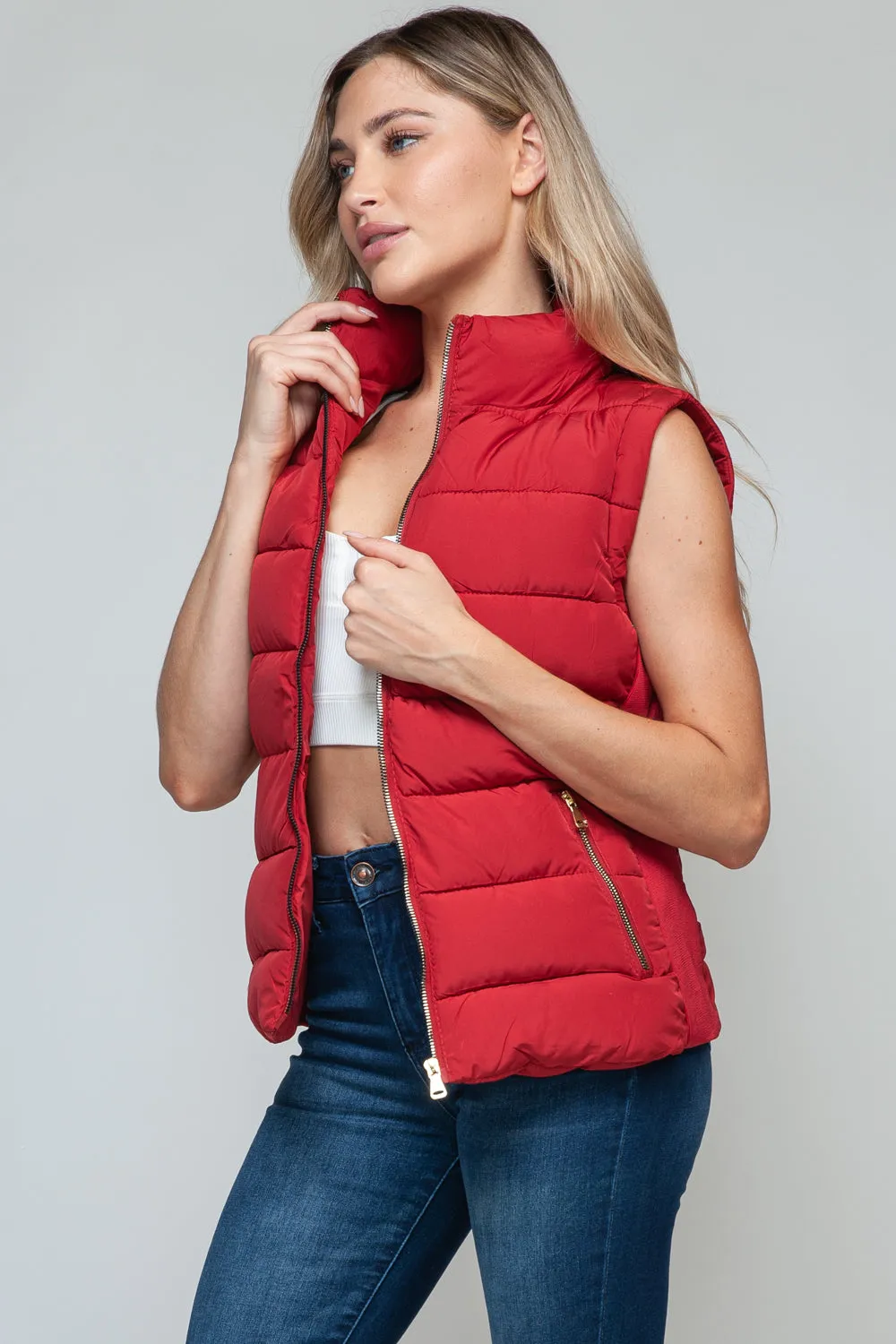 Tabitha Red Zip Up Puffy Vest with Pockets
