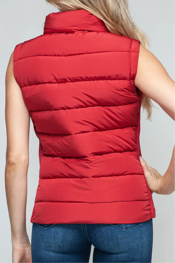 Tabitha Red Zip Up Puffy Vest with Pockets