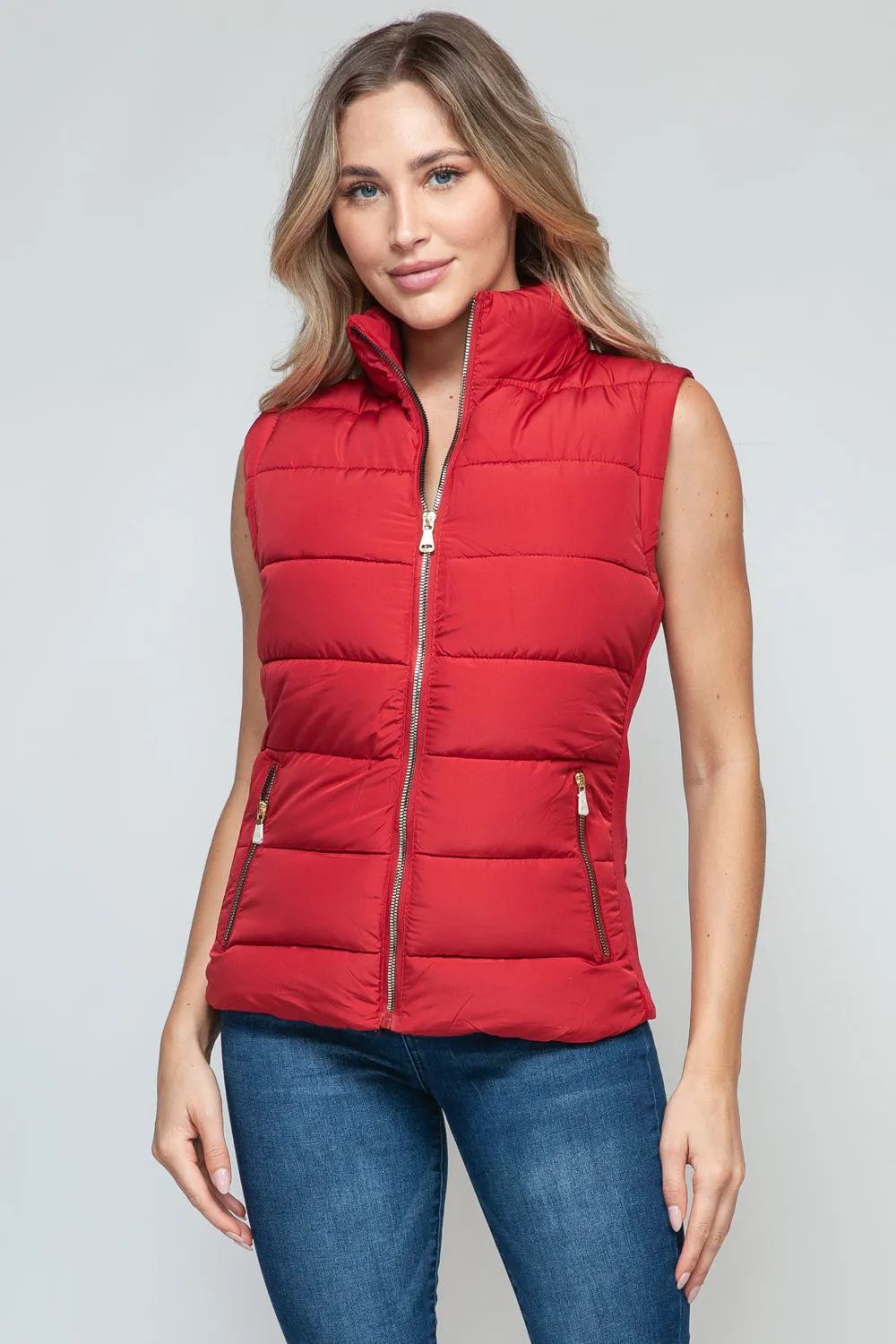 Tabitha Red Zip Up Puffy Vest with Pockets