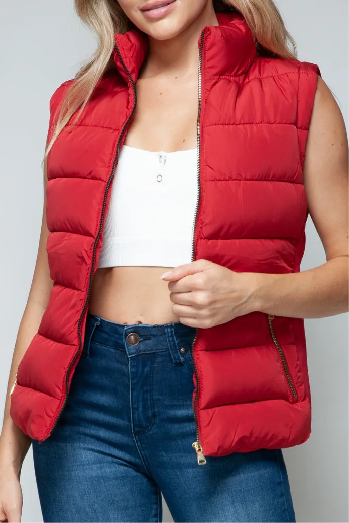 Tabitha Red Zip Up Puffy Vest with Pockets