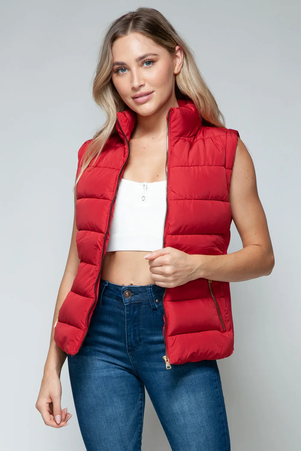 Tabitha Red Zip Up Puffy Vest with Pockets