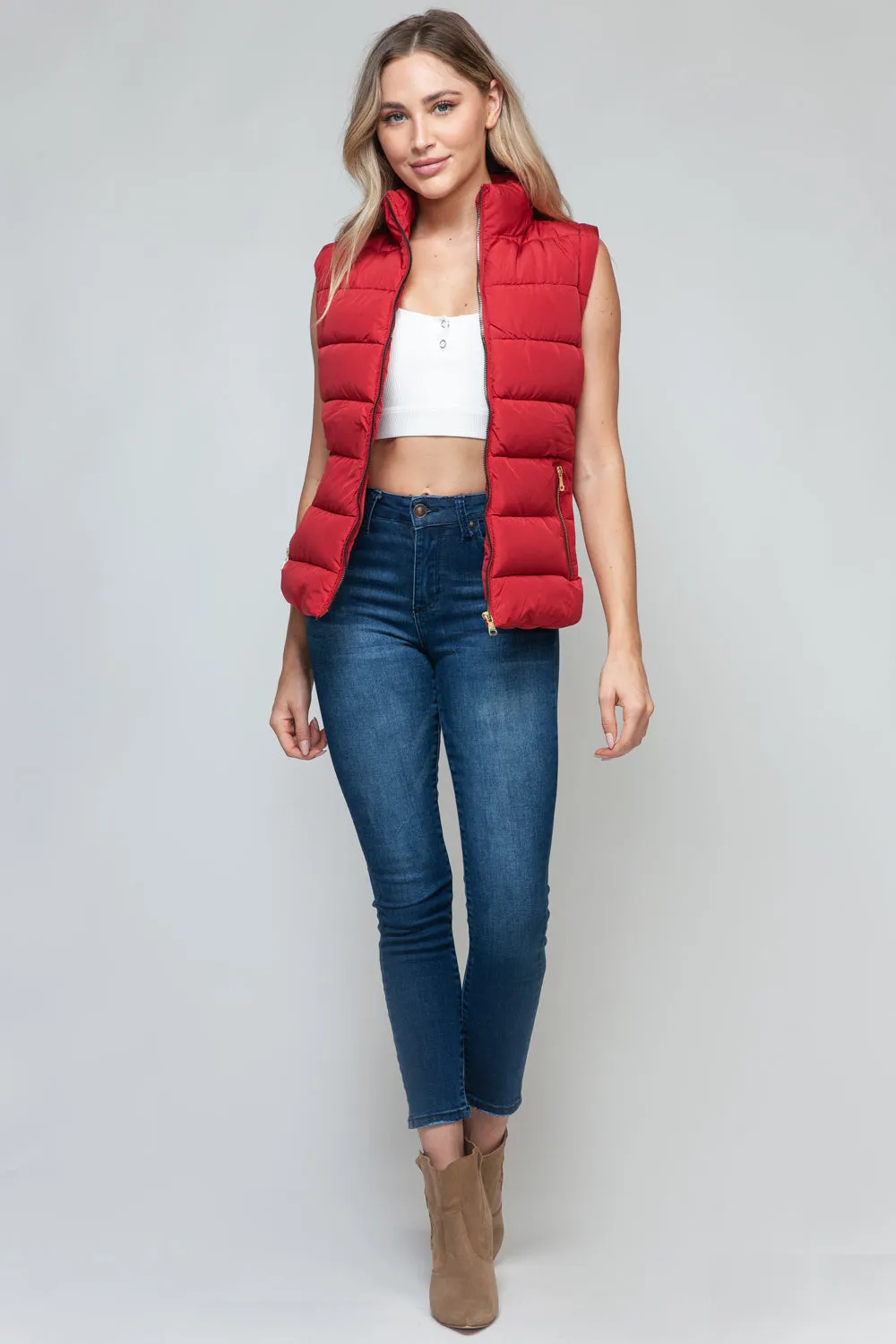Tabitha Red Zip Up Puffy Vest with Pockets