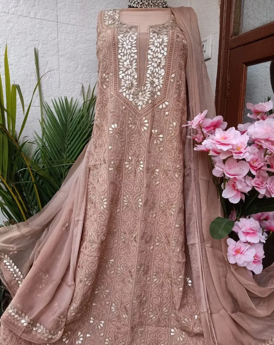 Tan Brown Chikankari Gota Patti Salwar Kameez