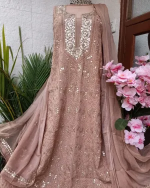 Tan Brown Chikankari Gota Patti Salwar Kameez