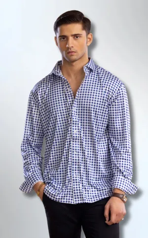The Dressy Shirt Semi-Spread Collar Collar Navy and White Gingham