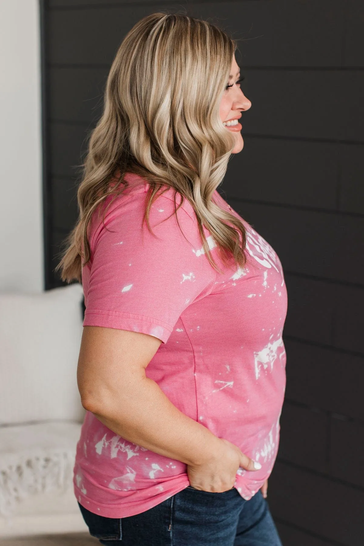 The Pulse Boutique Bleached Graphic Tee- Pink