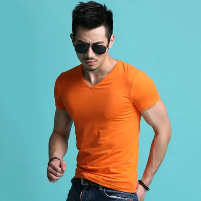 themeisles New Tops Men T Shirt Fitness T-shirts Mens V neck Man T-shirt For Male Tshirts M-4XL Plue Size B0667