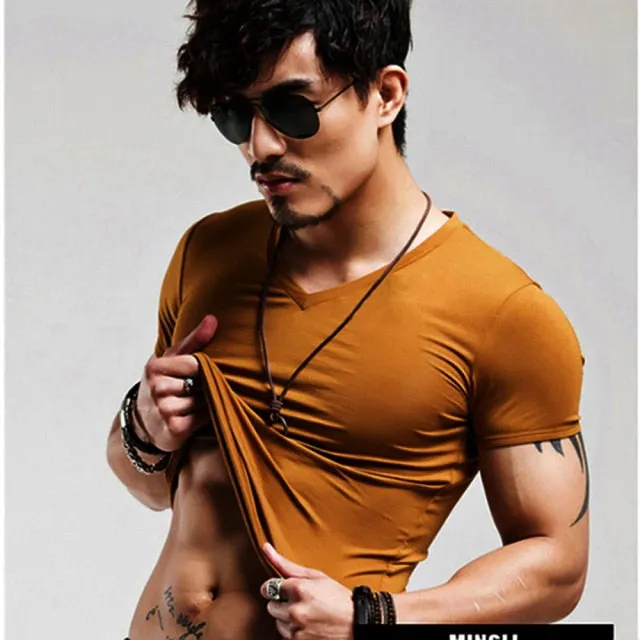 themeisles New Tops Men T Shirt Fitness T-shirts Mens V neck Man T-shirt For Male Tshirts M-4XL Plue Size B0667