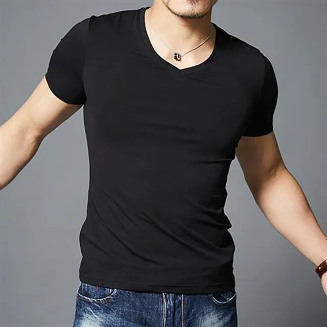 themeisles New Tops Men T Shirt Fitness T-shirts Mens V neck Man T-shirt For Male Tshirts M-4XL Plue Size B0667