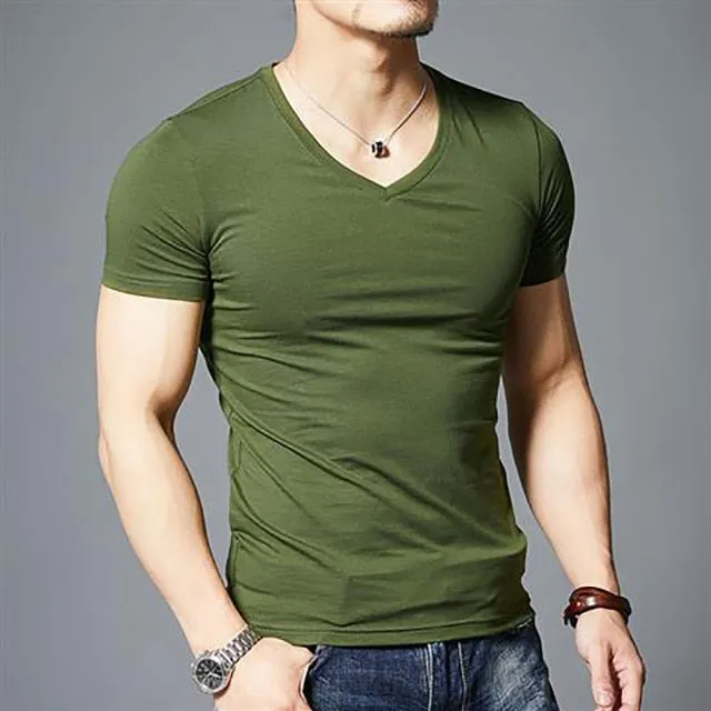 themeisles New Tops Men T Shirt Fitness T-shirts Mens V neck Man T-shirt For Male Tshirts M-4XL Plue Size B0667