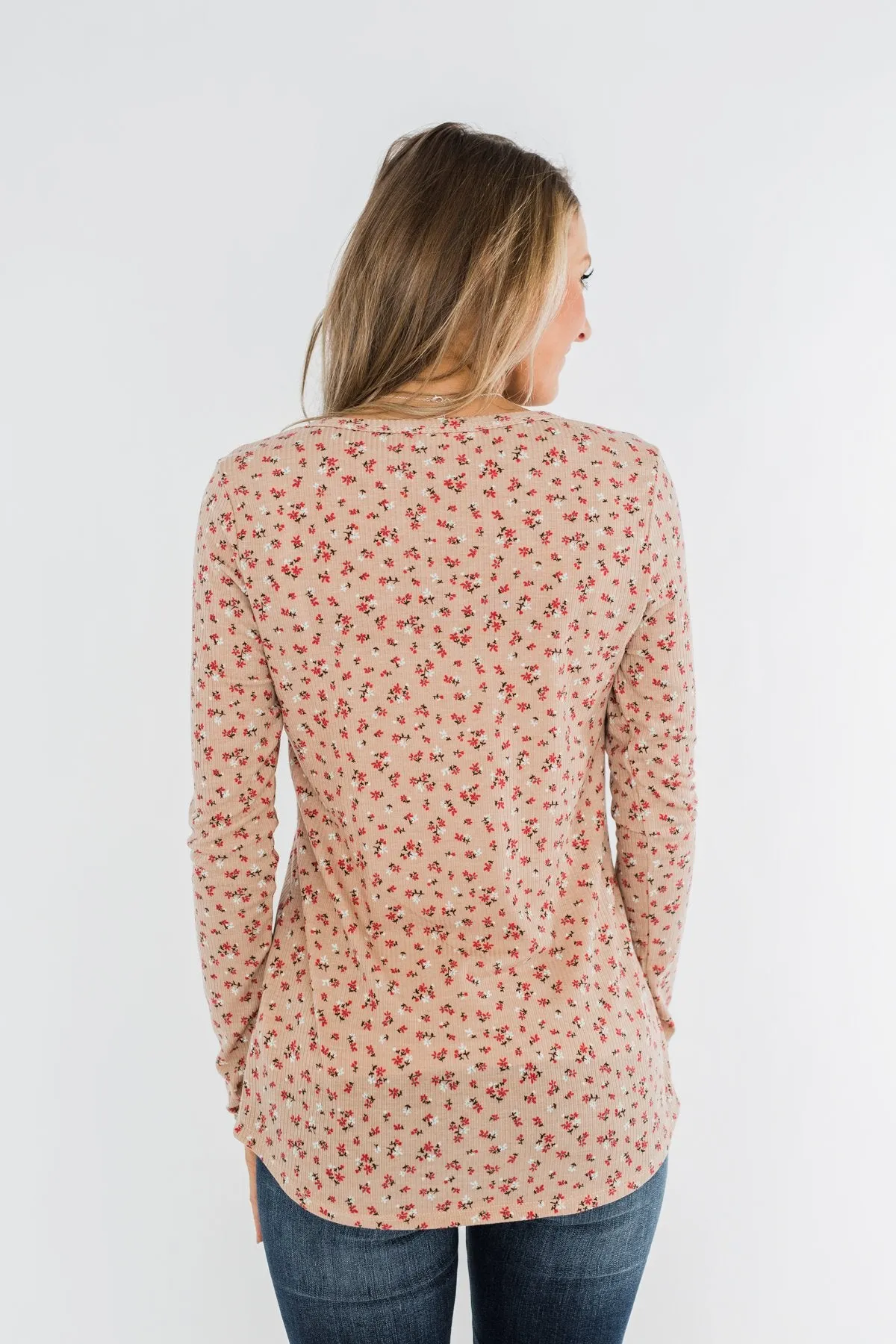 Time To Bloom Floral Henley Top- Taupe