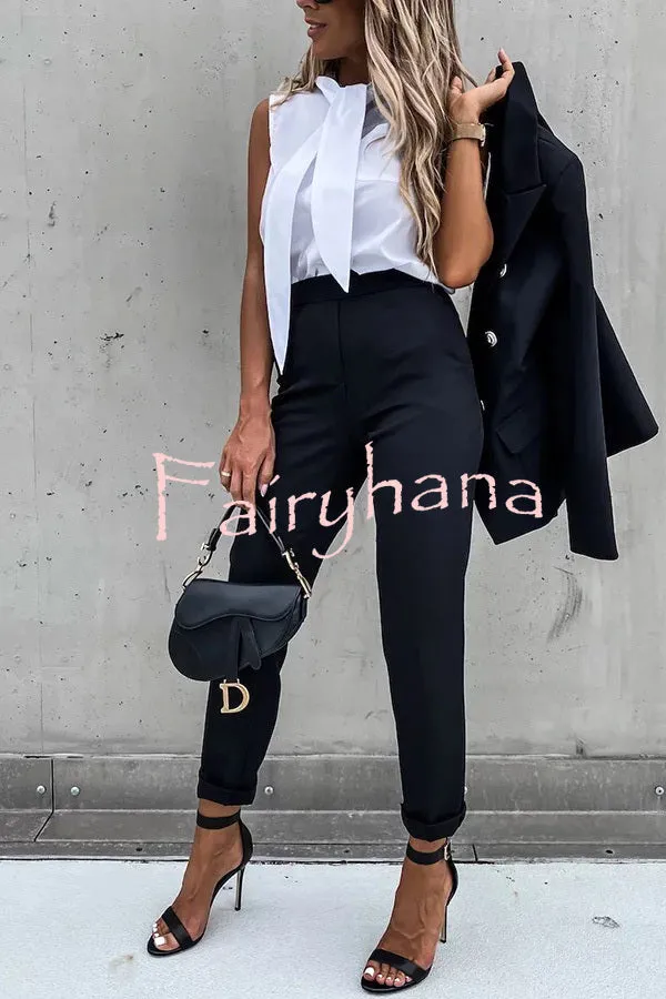 Time To Charm Lapel Button Pocket Long Sleeve Blazer Elastic Waist Pants Suit