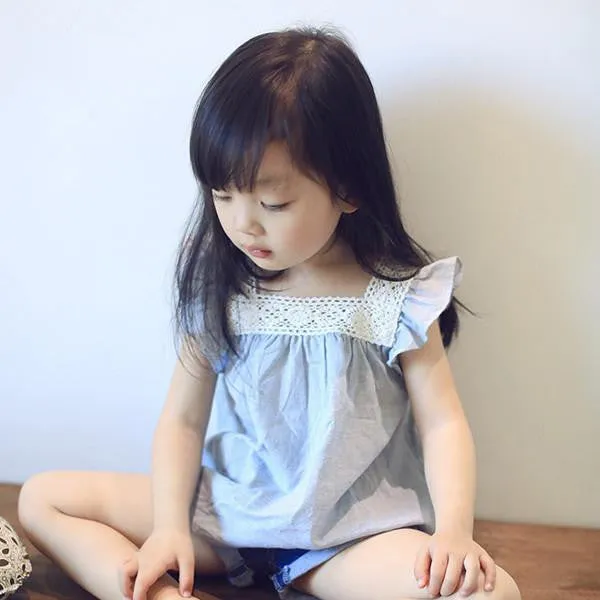 Toddler Baby Girls Casual T-Shirts Lace Splicing Shirt Cotton Soft Blouse Tops