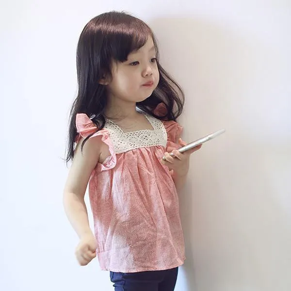 Toddler Baby Girls Casual T-Shirts Lace Splicing Shirt Cotton Soft Blouse Tops