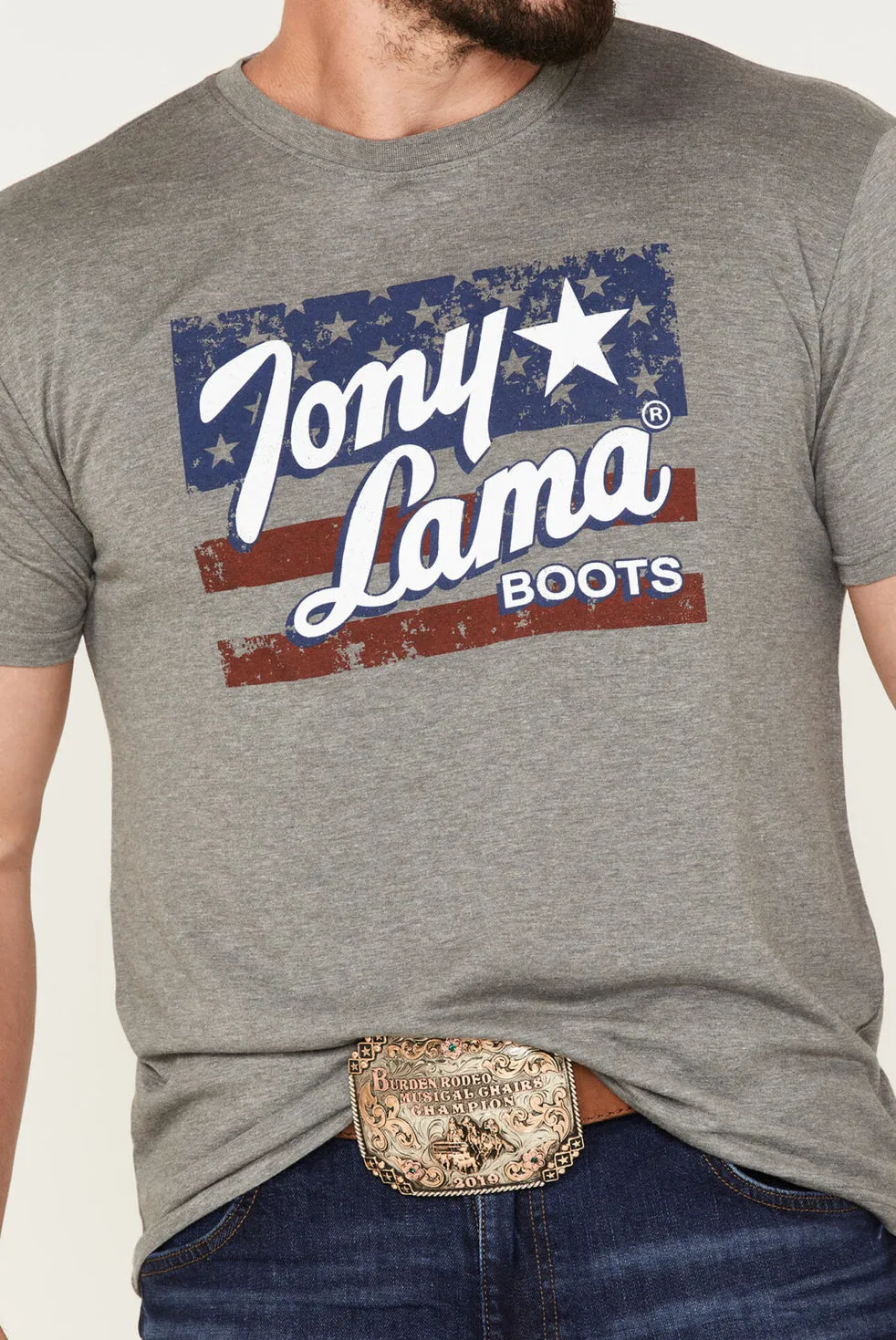 Tony Lama Premium Heather Grey Patriotic Flag Graphic