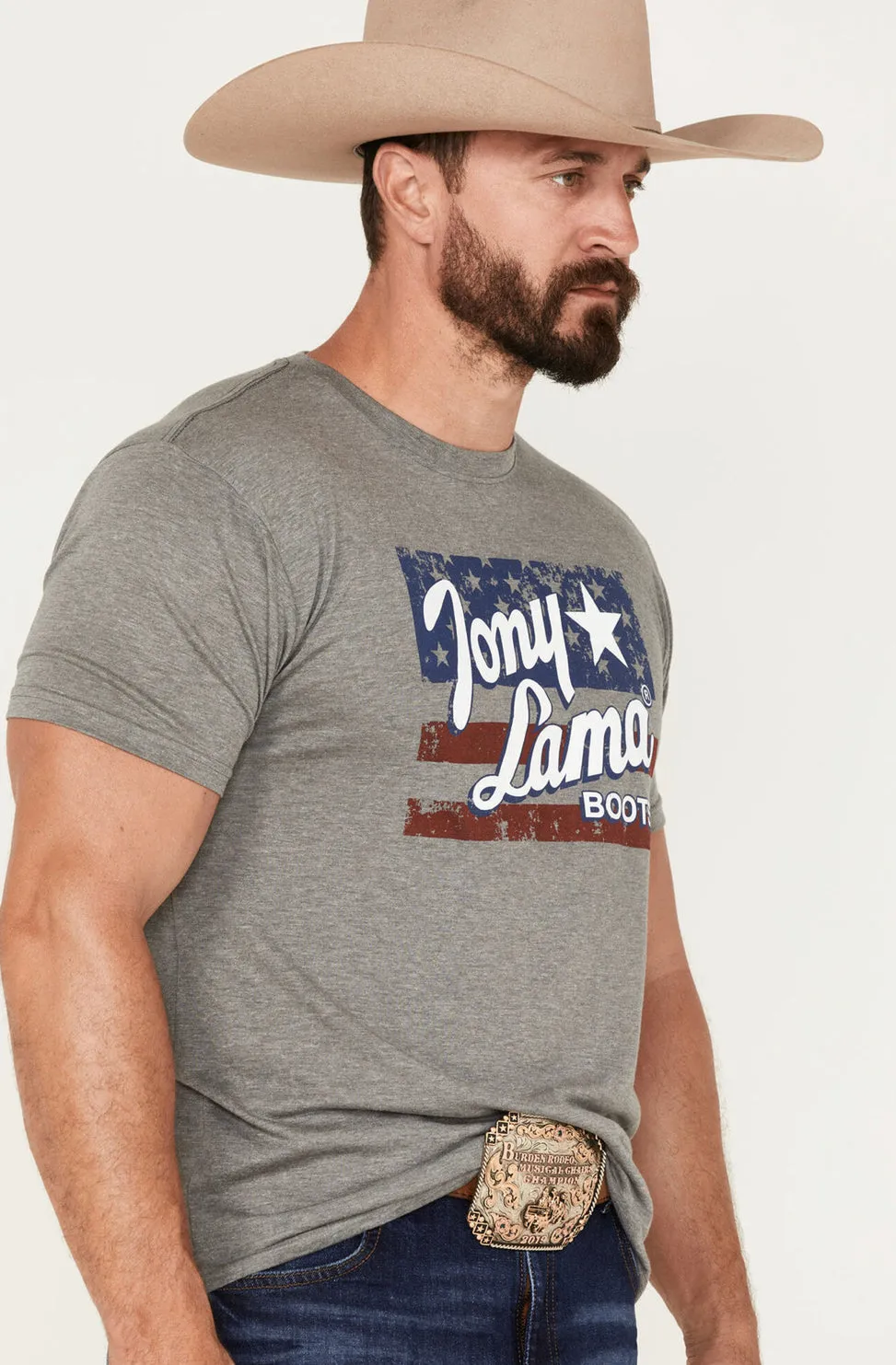 Tony Lama Premium Heather Grey Patriotic Flag Graphic