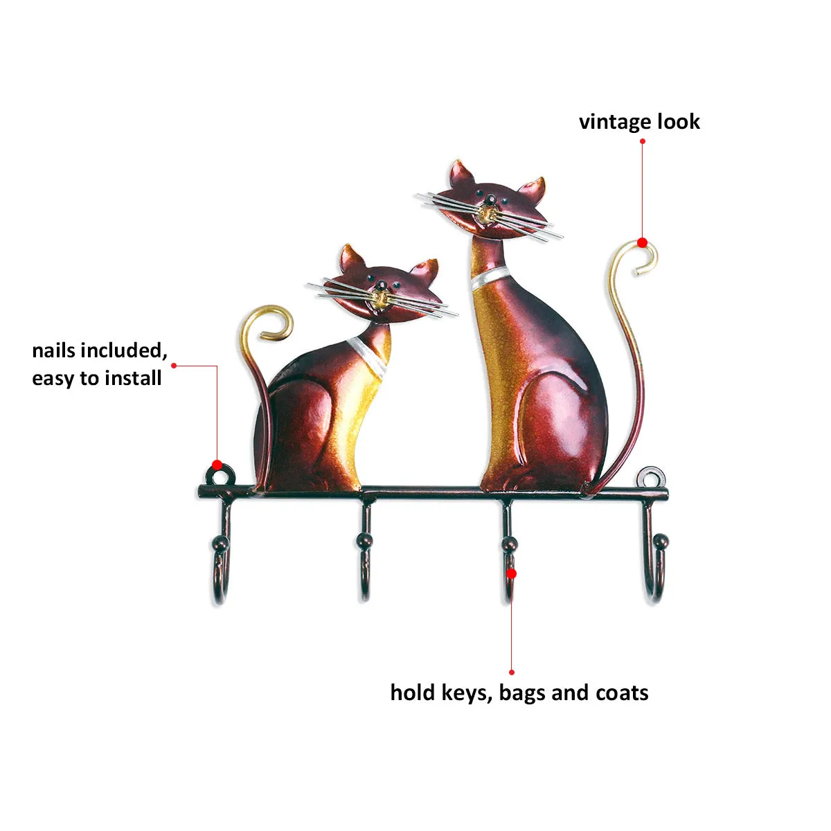 Tooarts Iron Cat Wall Hanger Hook