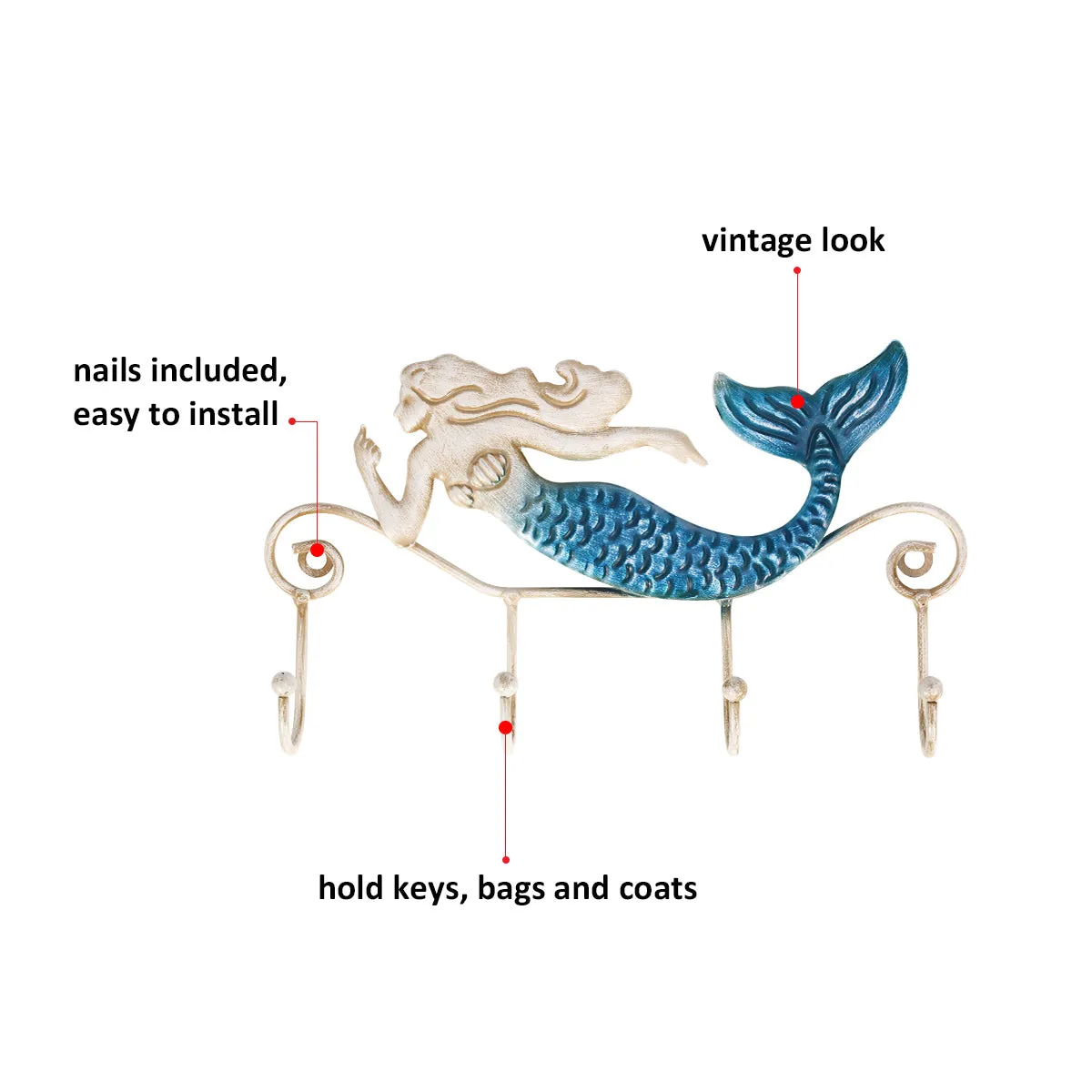 Tooarts Iron Mermaid Wall Hanger