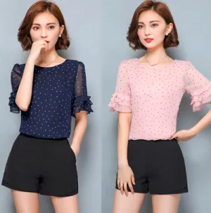 Tops  Chiffon Dot Print Thin Shirt Blouse