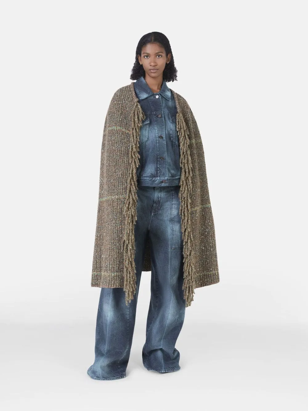 Tweed Knit Cape Coat